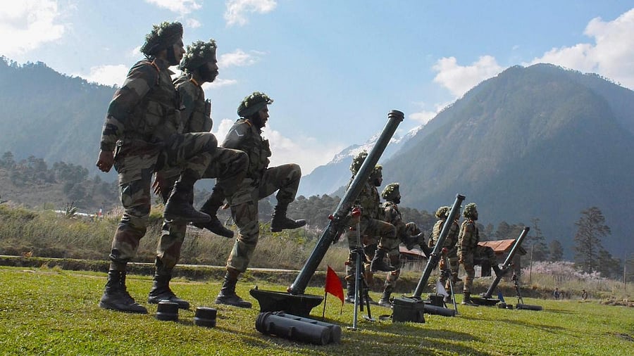 <div class="paragraphs"><p>A file photo shows the Indian army personnel carring out drills close to the Line of Actual Control (LAC)</p></div>