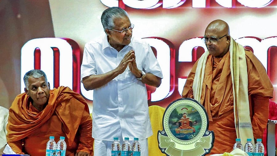 <div class="paragraphs"><p>Pinarayi Vijayan gestures during the 92nd Sivagiri pilgrimage in Thiruvananthapuram. </p></div>