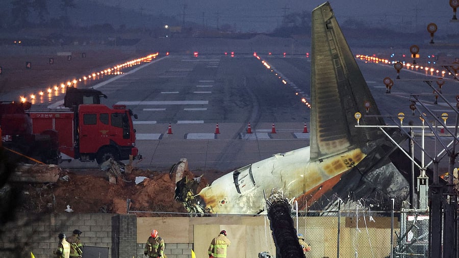 <div class="paragraphs"><p>Rescuers work near the wreckage of the Jeju Air aircraft that went off the runway and crashed at Muan International Airport, in Muan, South Korea, December 30, 2024.</p></div>