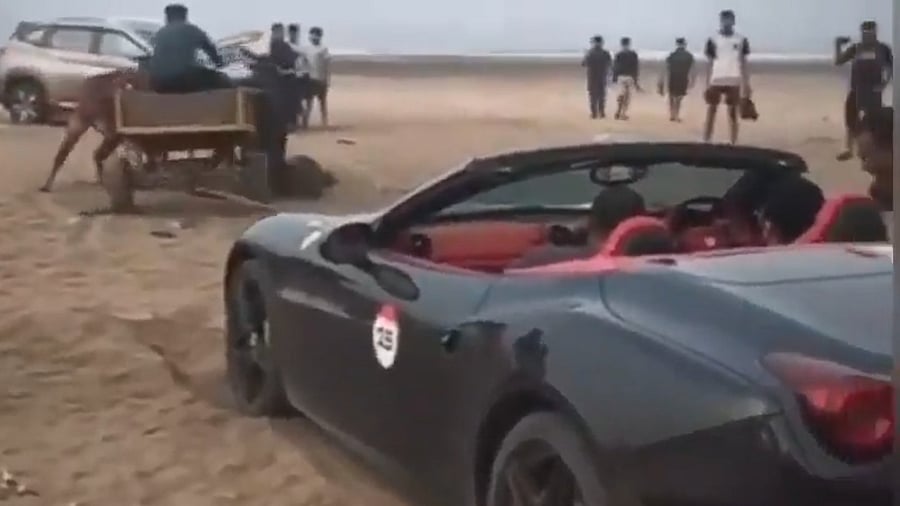 <div class="paragraphs"><p>Screengrab of Ferrari being pulled by a bullock cart.</p></div>