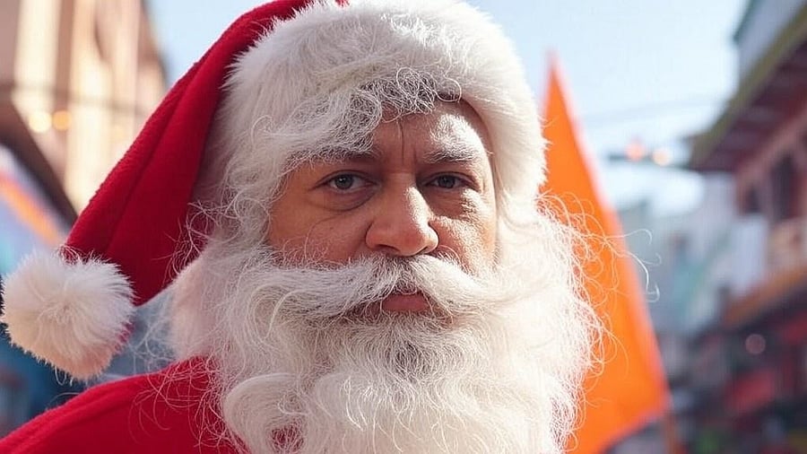 <div class="paragraphs"><p>This image was generated by AI, showing Santa Claus with an orange flag in the background&nbsp;</p></div>