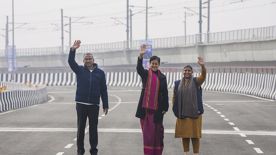 <div class="paragraphs"><p> New Delhi: Delhi Chief Minister Atishi with MLA Shiv Charan Goel and UT Assembly Dy Speaker Rakhi Birla during the inauguration of the Punjabi Bagh flyover.</p></div>