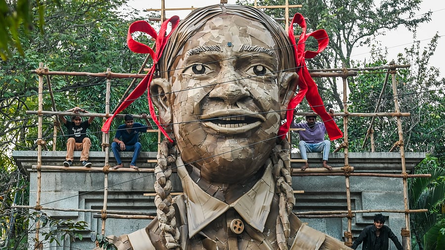 <div class="paragraphs"><p>One of the key attractions is a 35-foot sculpture of a girl child’s face, crafted entirely from cardboard sheets. </p></div>