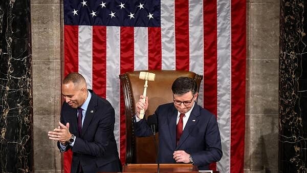 <div class="paragraphs"><p>US Representative Mike Johnson holds the gavel on the day he is sworn-in as Speaker of the House after being re-elected, on the first day of the 119th Congress at the US Capitol in Washington, US.</p></div>
