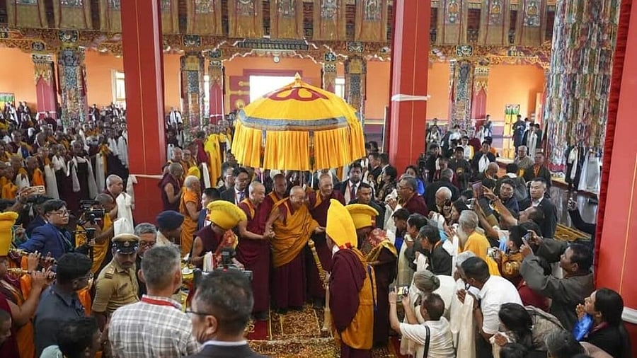 <div class="paragraphs"><p>Spiritual leader the Dalai Lama given a traditional welcome at Tibetan settlement, in Periyapatna, Mysuru district, on Sunday.</p></div>