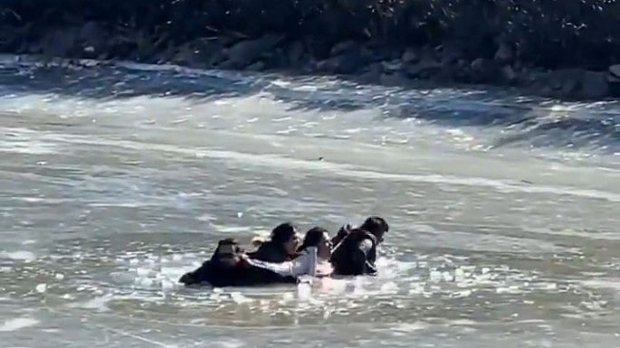 <div class="paragraphs"><p>Screengrab of video showing the four tourists who fell into the lake</p></div>