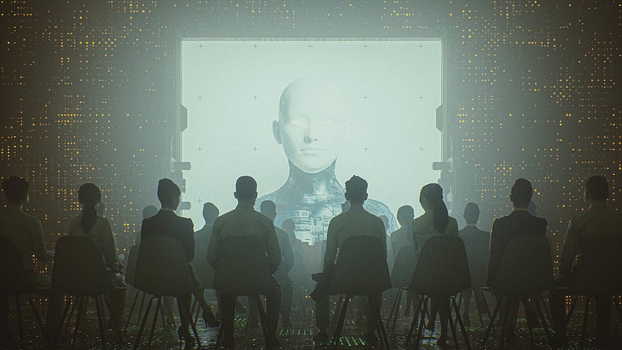 <div class="paragraphs"><p>Representative image of a congregation listening to an AI voice</p></div>