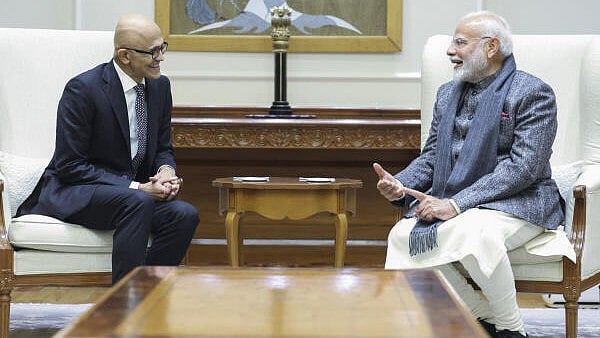 <div class="paragraphs"><p>Prime Minister Narendra Modi with Microsoft CEO Satya Nadella during a meeting, in New Delhi.</p></div>
