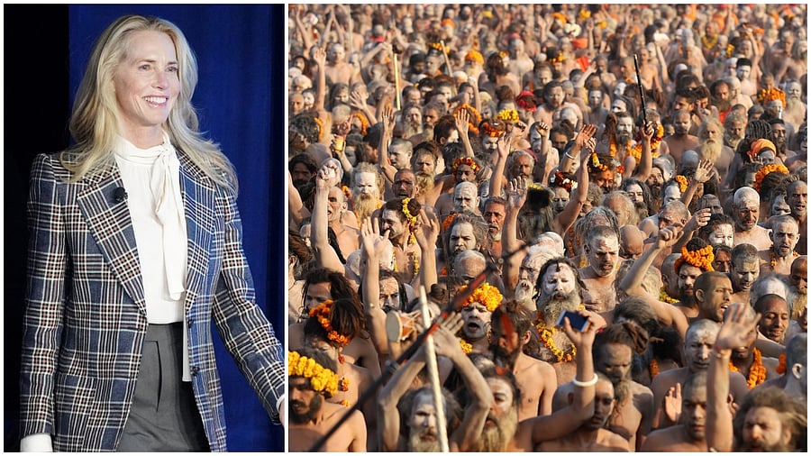 <div class="paragraphs"><p>(L to R)&nbsp;Laurene Powell Jobs,&nbsp; the billionaire widow of Steve Jobs;&nbsp;Naga Sadhus arrive to take a dip during the third "Shahi Snan" at "Kumbh Mela" </p></div>
