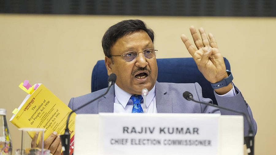 <div class="paragraphs"><p>Chief Election Commissioner Rajiv Kumar addresses a press conference for the announcement of the schedule for the Delhi Assembly elections</p></div>