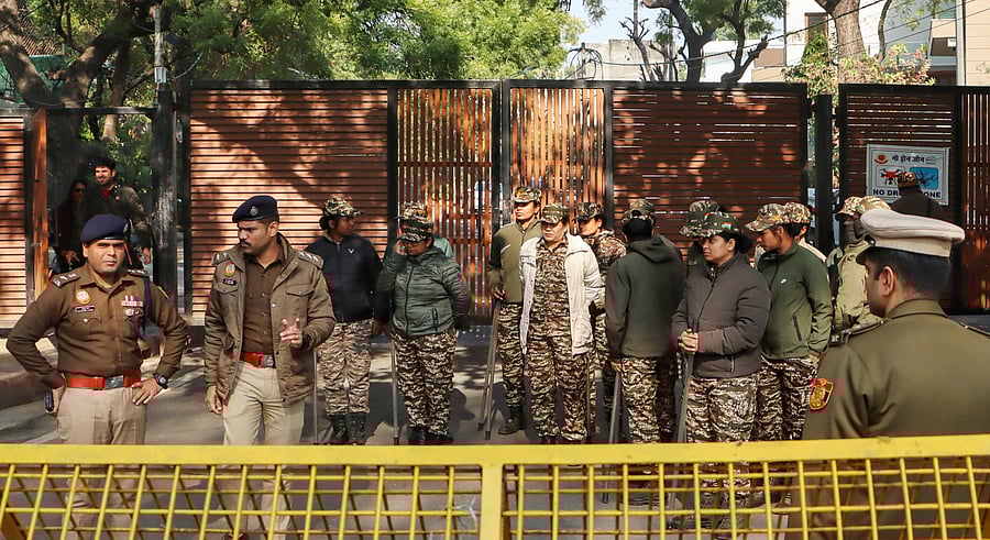 <div class="paragraphs"><p> Police and security personnel in New Delhi.</p></div>