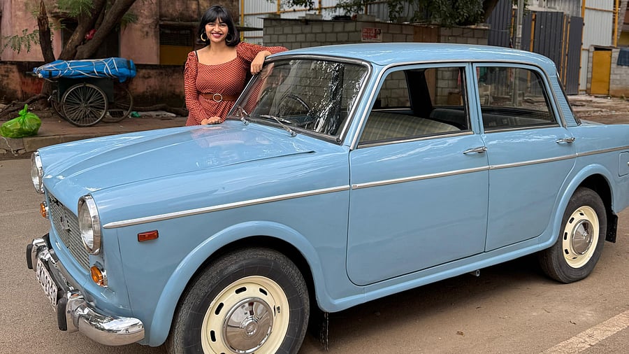 <div class="paragraphs"><p>Rachana Mahadimane posing with her powder blue 1987-model Premier Padmini.</p></div>