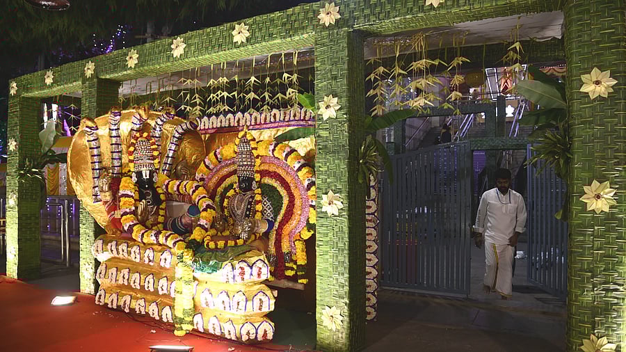 <div class="paragraphs"><p>The Tirumala Tirupati temple on Vyalikaval Road is tastefully decorated on the eve of Vaikunta Ekadashi on Thursday. &nbsp;</p></div>