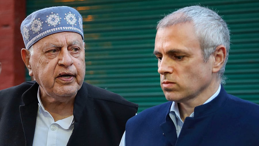 <div class="paragraphs"><p>National Congress President Farooq Abdullah with <a href="https://www.deccanherald.com/india/jammu-and-kashmir">Jammu and Kashmir</a> Chief Minister Omar Abdullah</p></div>