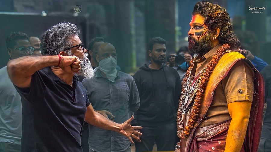 <div class="paragraphs"><p>Filmmaker Sukumar with Allu Arjun on the sets of <em>Pushpa 2: The Rule</em>.</p></div>