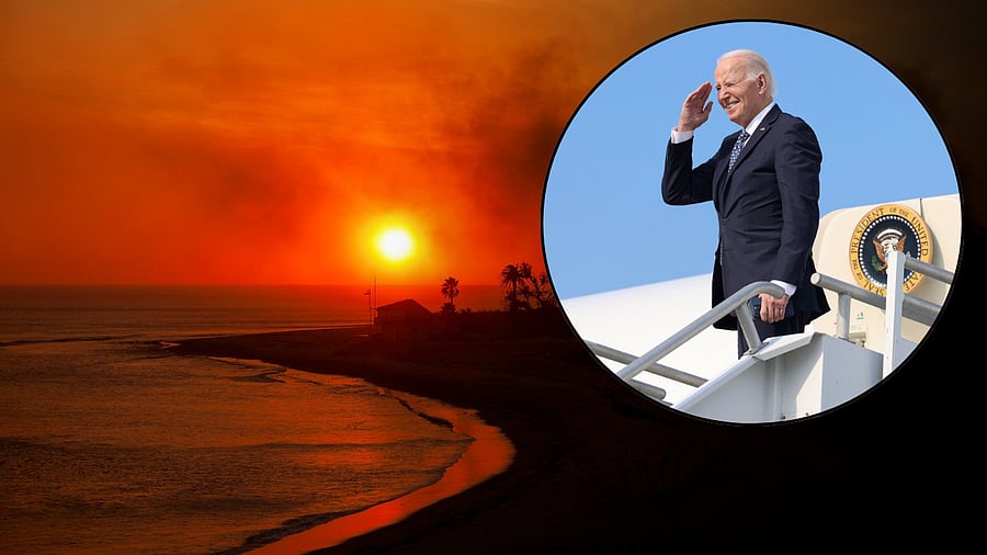 <div class="paragraphs"><p>Collage showing the aftermath of a wildfire in Malibu and US President Joe Biden.</p></div>