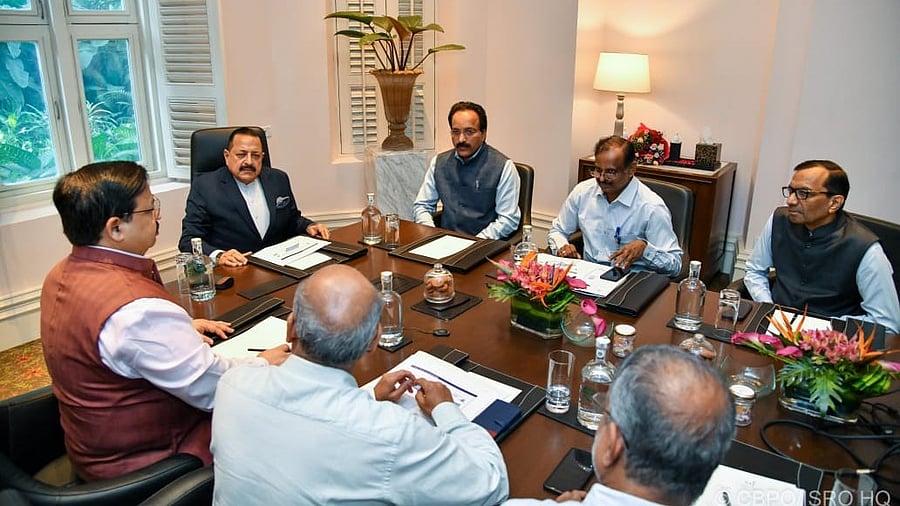 <div class="paragraphs"><p>Minister of State (Independent Charge) for Science and Technology and Department of Space, Dr Jitendra Singh, recently chaired a high-level review meeting with senior ISRO officers. Outgoing Chairman of ISRO Dr S Somnath and Incoming Chairman Dr V Narayanan were among other high-level officials present in the meeting.</p></div>