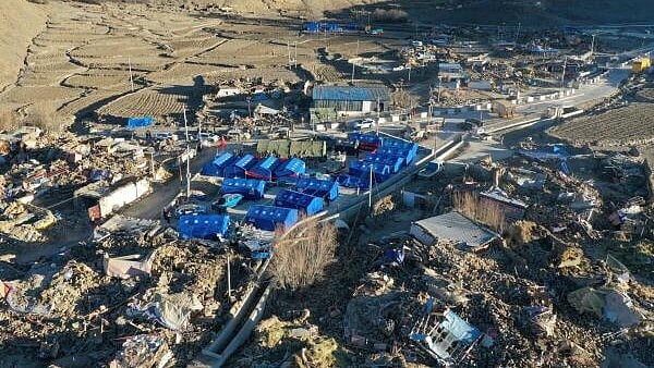 <div class="paragraphs"><p>A drone view shows makeshift tents for quake-affected residents following the earthquake that struck Tingri county, in Shigatse, Tibet Autonomous Region, China January 8, 2025.</p></div>
