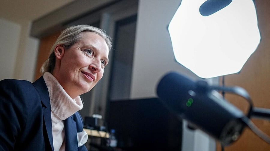 <div class="paragraphs"><p>Alice Weidel, co-leader of Germany’s far-right party AfD (Alternative fuer Deutschland) is pictured in her office before a virtual talk event with US billionaire Elon Musk on his platform X in Berlin, Germany, January 9, 2025.</p></div>