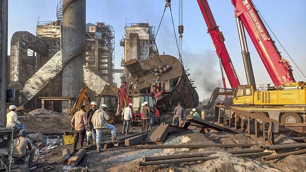<div class="paragraphs"><p>Rescue operation underway after an under-construction chimney collapsed, at the Kusum Plant in Mungeli, Chhattisgarh, Thursday, Jan. 9, 2025.</p></div>