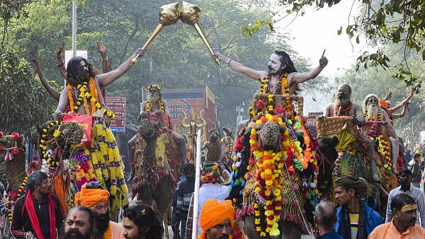 <div class="paragraphs"><p>Sadhus of Anand Akhara during the royal entry procession or 'Chavni Pravesh' for the Mahakumbh 2025, at Sangam in Prayagraj.</p></div>