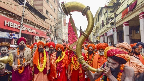 <div class="paragraphs"><p>Prayagraj: 'Sadhus' of 'Shri Panchayati Akhara Bada Udasin' take part in a procession towards Sangam ahead of Maha Kumbh Mela 2025, in Prayagraj, Sunday, Jan. 12, 2025.&nbsp;</p></div>