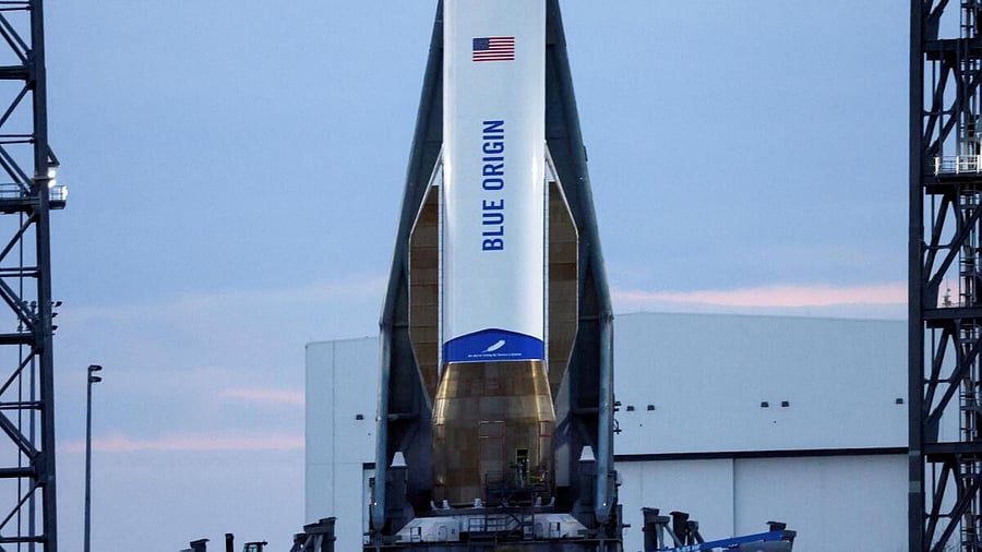 <div class="paragraphs"><p> A Blue Origin New Glenn rocket stands ready for its inaugural launch at the Cape Canaveral Space Force Station in Cape Canaveral, Florida, U.S.</p></div>