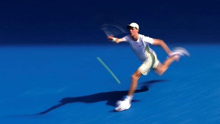 <div class="paragraphs"><p>Italy's Jannik Sinner in action during his first round match against Chile's Nicolas Jarry</p></div>