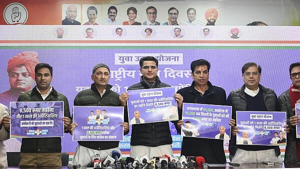<div class="paragraphs"><p>Congress leader Sachin Pilot with Delhi Congress President Devendra Yadav, Delhi In-charge Qazi Nizamuddin and others during the launch of 'Yuva Udaan Yojana', at DPCC office in New Delhi.</p></div>