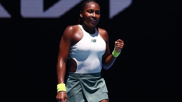 <div class="paragraphs"><p>Coco Gauff of the US celebrates winning her first round match against Sofia Kenin.</p></div>