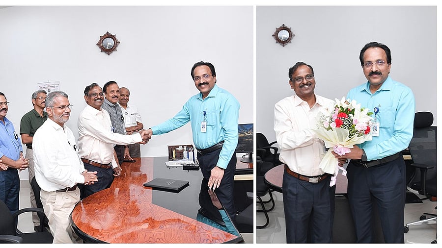 <div class="paragraphs"><p>S Somanath handing over the position of Secretary of Department of Space and Chairman of ISRO to V Narayanan. </p></div>