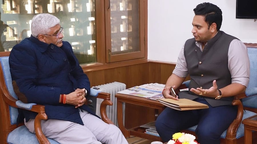<div class="paragraphs"><p>Mysuru MP Yaduveer Krishnadatta Chamaraja Wadiyar with Union Minister for Tourism Gajendra Singh Shekhawat in New Delhi on Thursday</p></div>