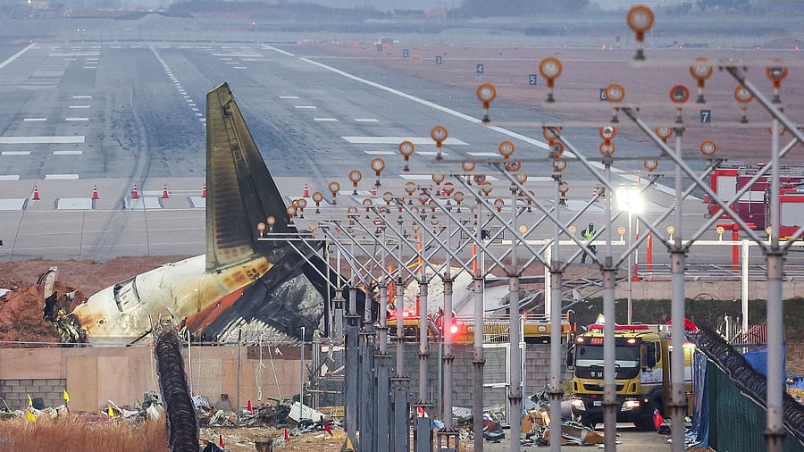 <div class="paragraphs"><p>The wreckage of the Jeju Air aircraft </p></div>