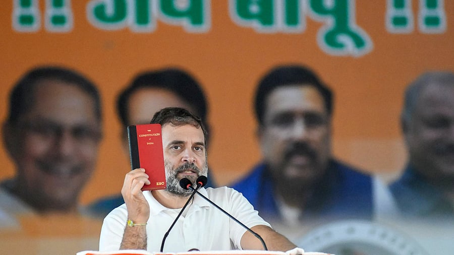 <div class="paragraphs"><p>Leader of Opposition in the Lok Sabha and Congress leader Rahul Gandhi addresses the gathering during 'Karyakarta Sammelan', in Patna, Saturday, Jan. 18, 2025.</p></div>