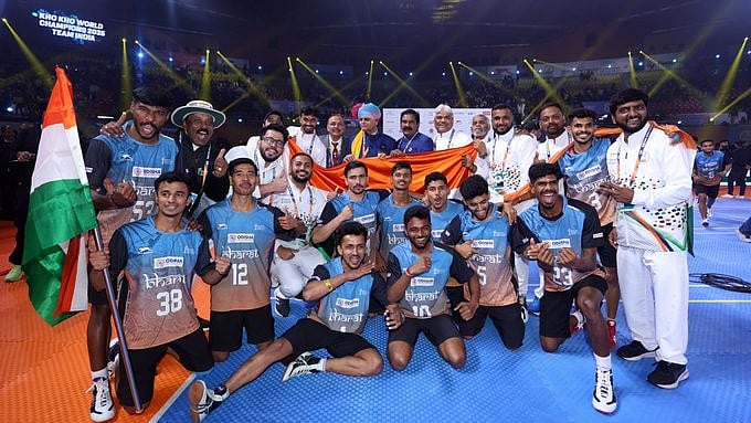 <div class="paragraphs"><p>The Indian men's team beat Nepal 54-36 in the final to win the inaugural Kho Kho World Cup title here on Sunday.</p></div>