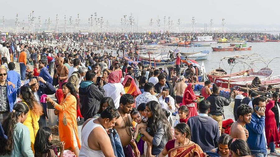 <div class="paragraphs"><p>Devotees gather to take a holy dip at the Sangam during the Maha Kumbh Mela 2025.</p></div>