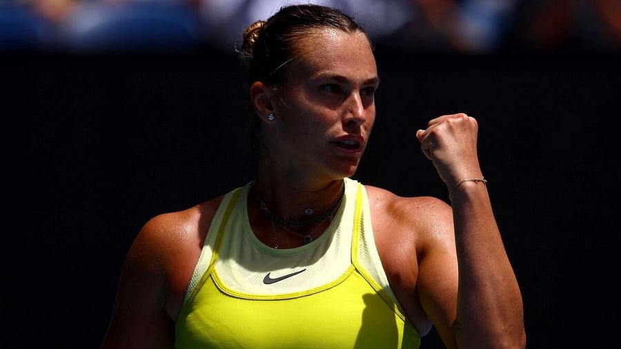 <div class="paragraphs"><p>Belarus' Aryna Sabalenka reacts during her fourth round match against Russia's Mirra Andreeva.</p></div>