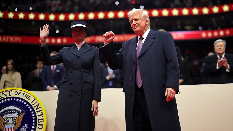 <div class="paragraphs"><p>US President Donald Trump and first lady Melania Trump attend the inaugural parade inside Capital One Arena on the inauguration day of his second presidential term, in Washington, U.S. January 20, 2025. </p></div>