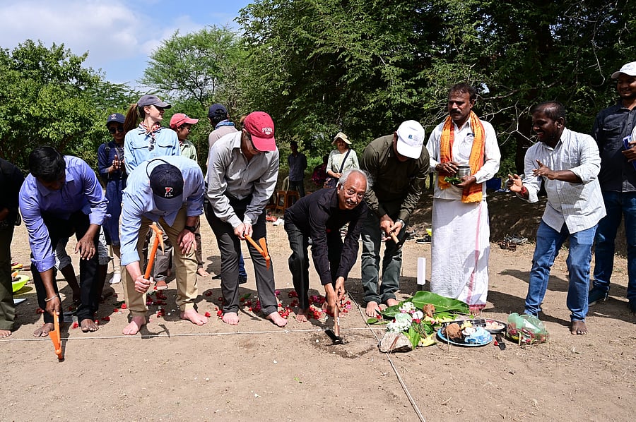 <div class="paragraphs"><p>Prof Ravi Korishettar with others commences excavation at the archaeological site of Brahmagiri near Ashok Siddapur in Chitradurga district. </p></div>