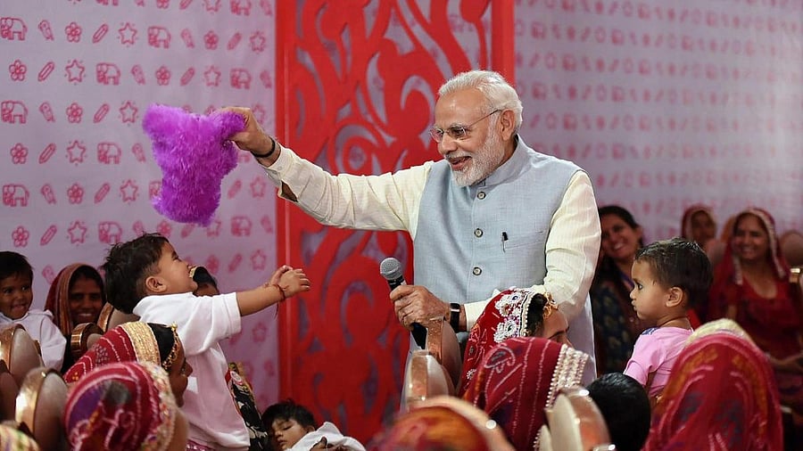 <div class="paragraphs"><p>Prime Minister Narendra Modi interacts with the 'Beti Bachao Beti Padhao' beneficiaries.</p></div>