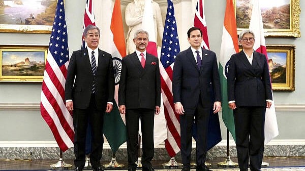 <div class="paragraphs"><p>External Affairs Minister S Jaishankar, 2nd left, with Japanese Foreign Minister Takeshi Iwaya, left, US Secretary of State Marco Rubio, 2nd right, and Australia's Penny Wong during a Quad Foreign Ministers’ meeting, in Washington DC.</p></div>