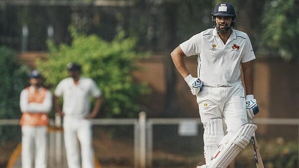 <div class="paragraphs"><p>Mumbai batter Rohit Sharma during the first day of the Ranji Trophy cricket match between Mumbai and Jammu and Kashmir, in Mumbai, on Thursday.</p></div>
