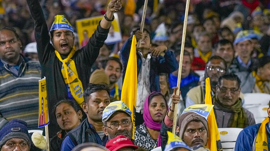 <div class="paragraphs"><p>Supporters cheer during an Aam Aadmi Party election rally in New Delhi.</p></div>