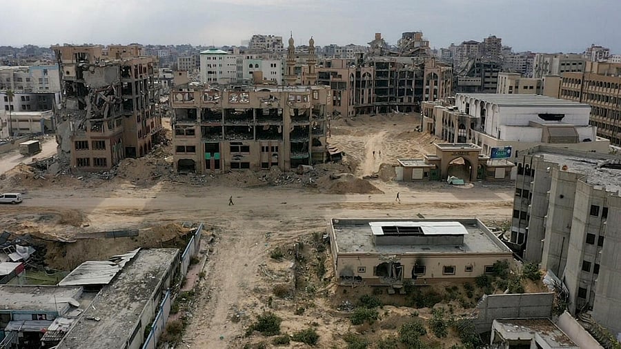 <div class="paragraphs"><p>A drone view shows the exterior of the Islamic University of Gaza (IUG) which was destroyed in Israeli strikes during the war, amid a ceasefire between Israel and Hamas, in Gaza City, January 24, 2025.</p></div>