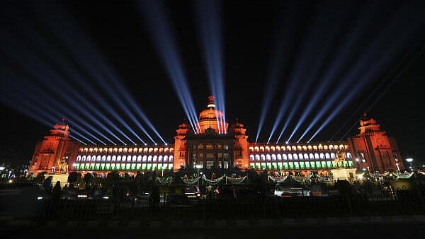 <div class="paragraphs"><p>Vidhana Soudha lit up on the eve of Republic Day, in Bengaluru.</p></div>