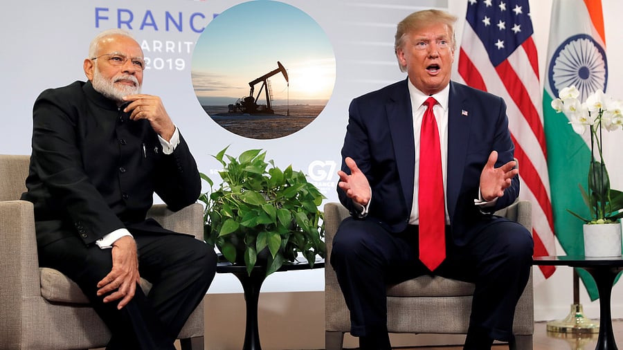 <div class="paragraphs"><p>Prime Minister Narendra Modi with US President Donald Trump. (Inset: An oil rig in North America).</p></div>