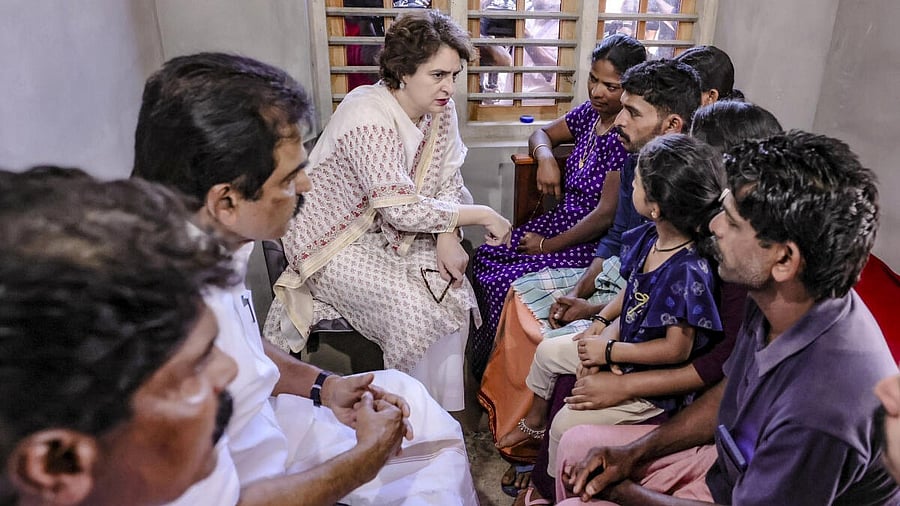 <div class="paragraphs"><p>Congress MP Priyanka Gandhi Vadra meets the family members of a woman who was killed by a tiger on January 24, in Wayanad district</p></div>