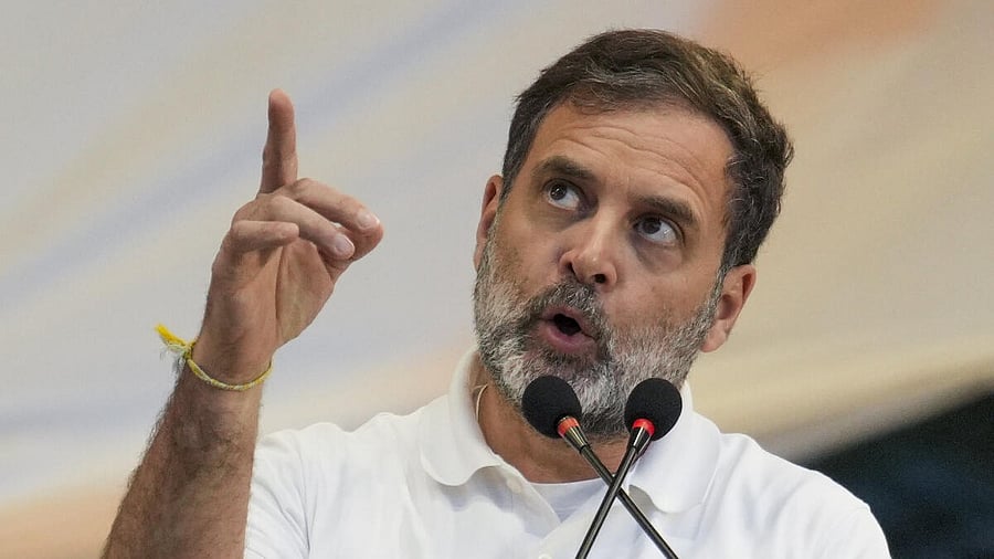 <div class="paragraphs"><p>LoP in the Lok Sabha and Congress leader Rahul Gandhi addresses a public meeting in support of party candidate Anil Chaudhary for the upcoming Delhi Assembly elections, at Patparganj in New Delhi, Tuesday, Jan. 28, 2025.</p></div>