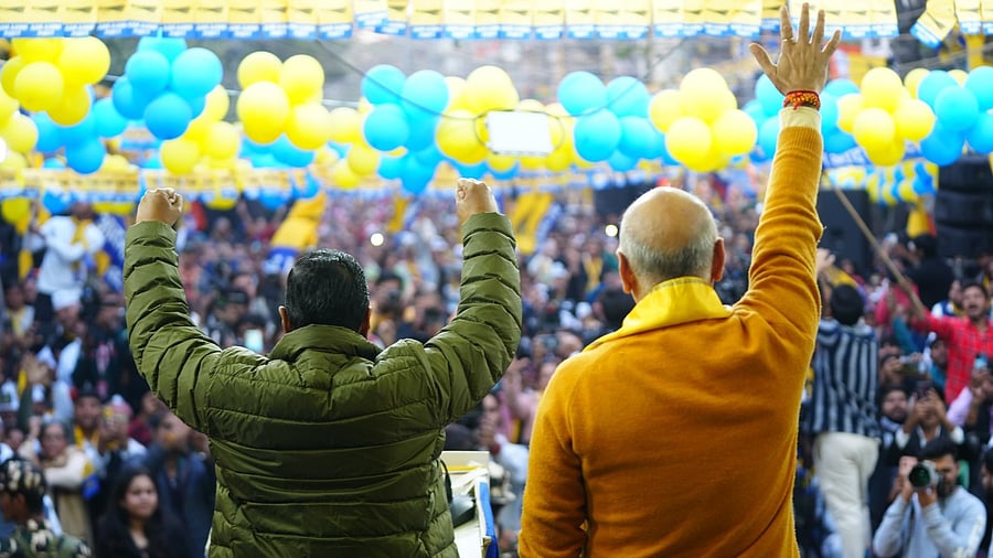 <div class="paragraphs"><p>AAP chief Kejriwal and Jangpura candidate Manish Sisodia at a rally in the constituency.&nbsp;</p></div>