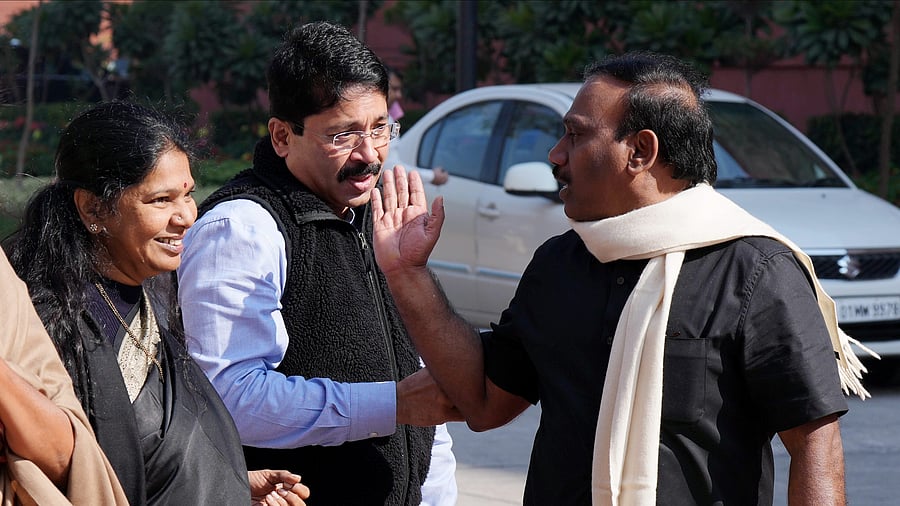 <div class="paragraphs"><p>DMK MPs Kanimozhi, A Raja and Dayanidhi Maran.</p></div>